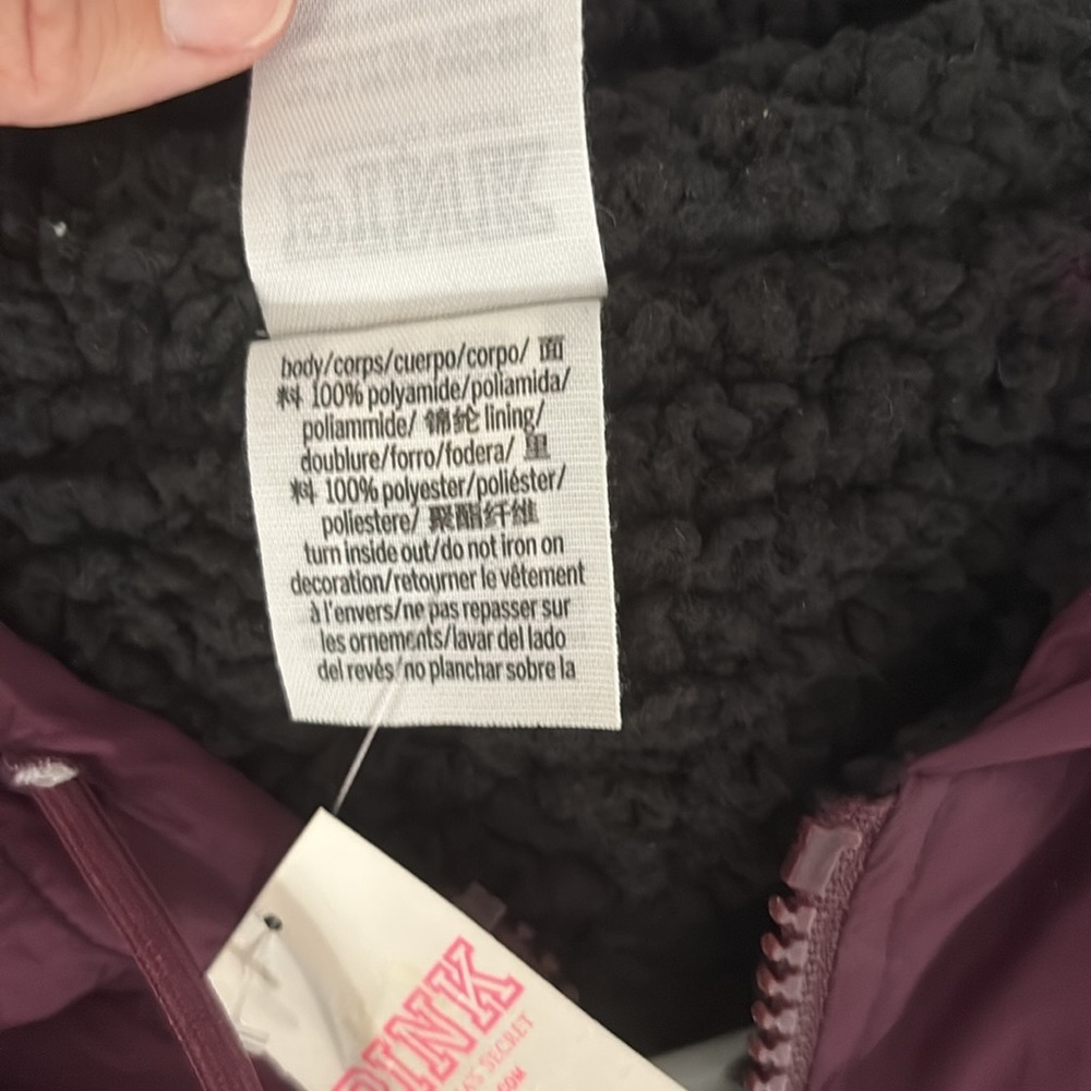 🆕 🧥 PINK Victoria's Secret Maroon Hooded Sherpa Jacket - Picture 8 of 8